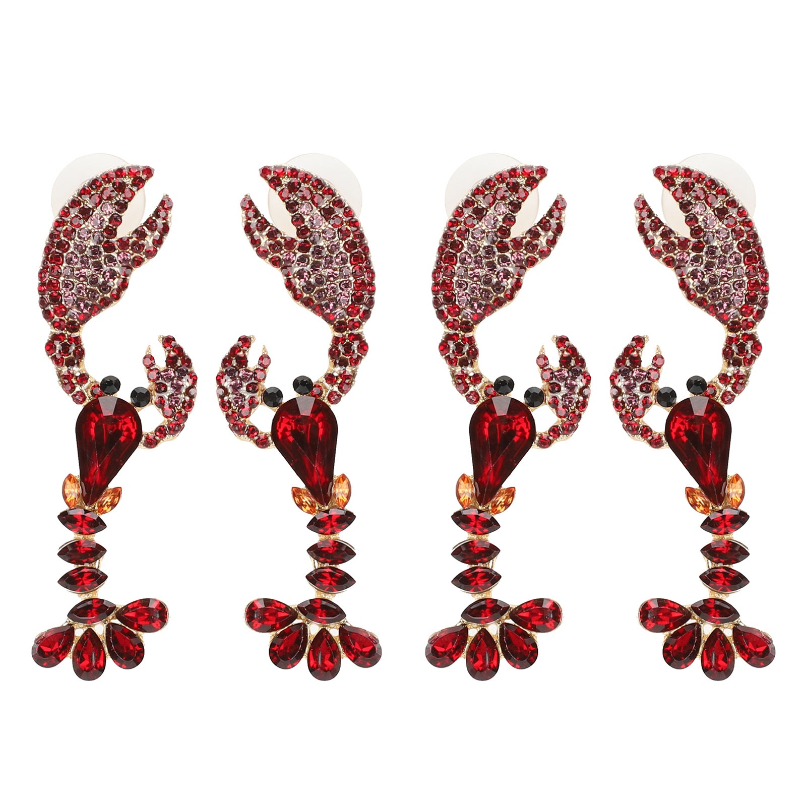 2 Pairs Alloy Earrings Fashionable Beautiful Crystal Lobster Shape Decor Women Gift