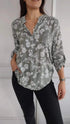 Loose Casual Long Sleeves Printed Sequined Pocket Shirt
