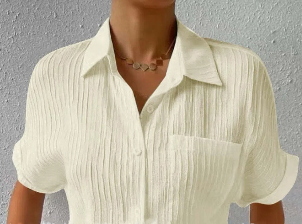 Splicing Pocket Short Sleeved Solid Color Temperament Casual Lapel Raglan