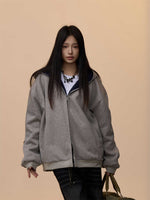 Women's Double Zipper Cardigan Sweater Loose Casual Hooded Coat