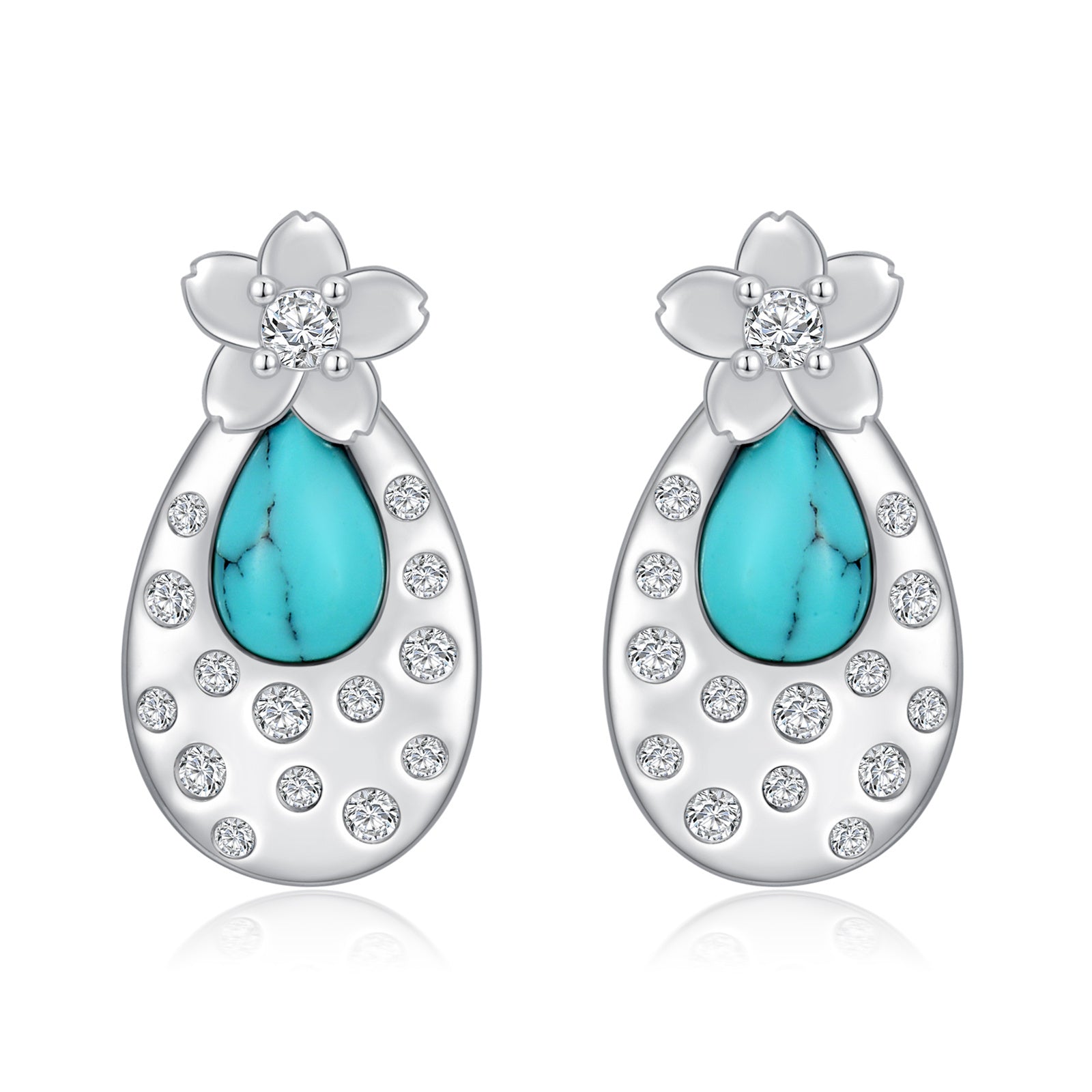 Turquoise Cherry Blossom 925 Sterling Silver Stud Earrings