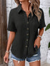 Summer Women's V-Neck Blouse - Casual Short Sleeve Button-Up Shirt With Chest Pocket, Solid White, Lightweight & Breathable For Casual   Attire
