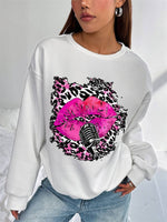 Sexy Women's Hoodless Sweatshirt- Lipstick Lepard Print