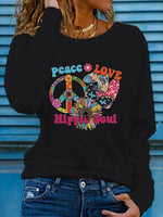 Peace Women's Printed Long Sleeve- Love Hippy Print, Black