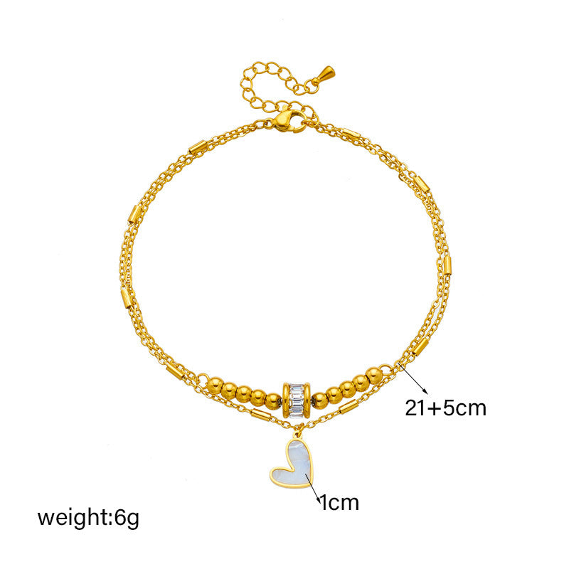 -Fashion Jewelry Boho Classic Love Heart Ankle Chain Double Layer Chain Bracelet Anklet Charm Tassel Leg Chain On Foot Chain Women Party Jewelry Accessories