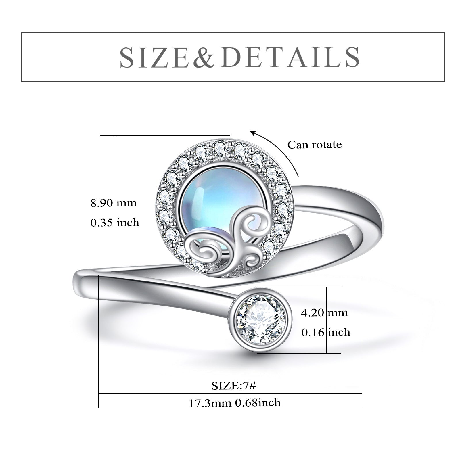 Sterling Silver Moonstone Adjustable Ring