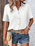 Summer Women's V-Neck Blouse - Casual Short Sleeve Button-Up Shirt With Chest Pocket, Solid White, Lightweight & Breathable For Casual   Attire