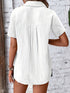 Summer Women's V-Neck Blouse - Casual Short Sleeve Button-Up Shirt With Chest Pocket, Solid White, Lightweight & Breathable For Casual   Attire