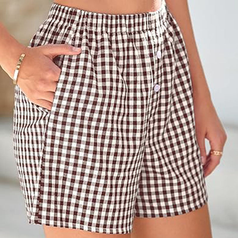 Holiday Women's Casual High Waist Loose Fashion Plaid Shorts