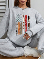Stylish Women's Hoodless Sweatshirt- American Flag Graphic Print