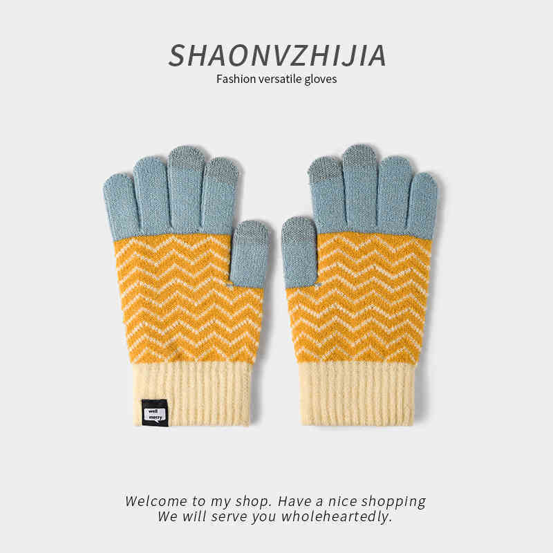 Pineapple Knitted Woolen Gloves Women's Winter