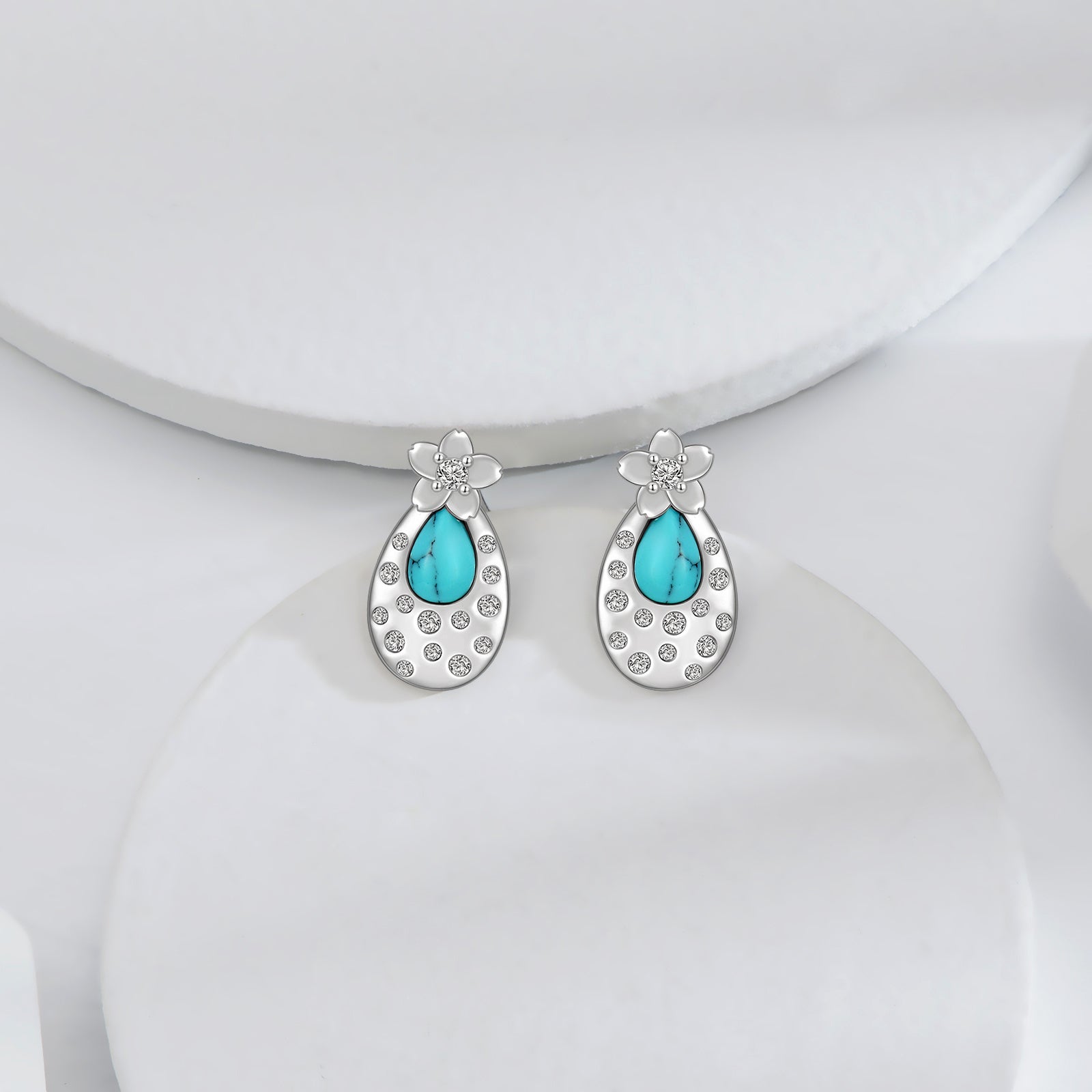 Turquoise Cherry Blossom 925 Sterling Silver Stud Earrings