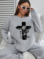 Women's Hoodless Sweatshirt- Rose Cross Print