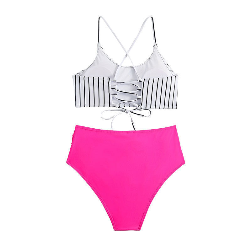 Striped Bikini Split Swimsuit For Women