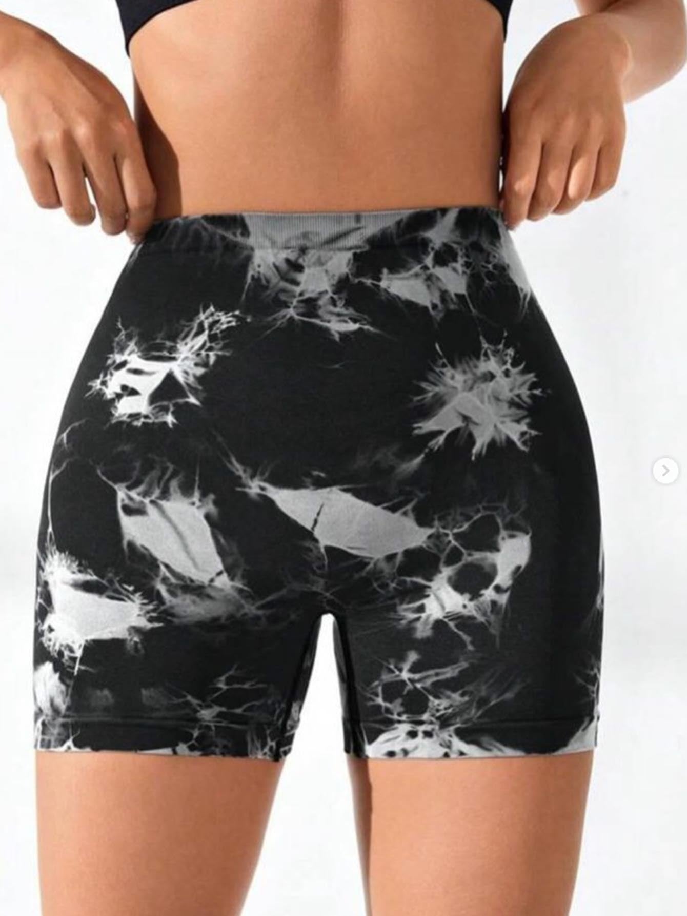 Women's Tie Dye High Waist V-Back Scrunch Yoga Shorts