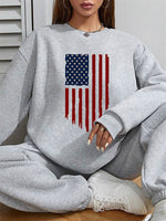 Patriotic Women's Hoodless Sweatshirt- USA Flag Print