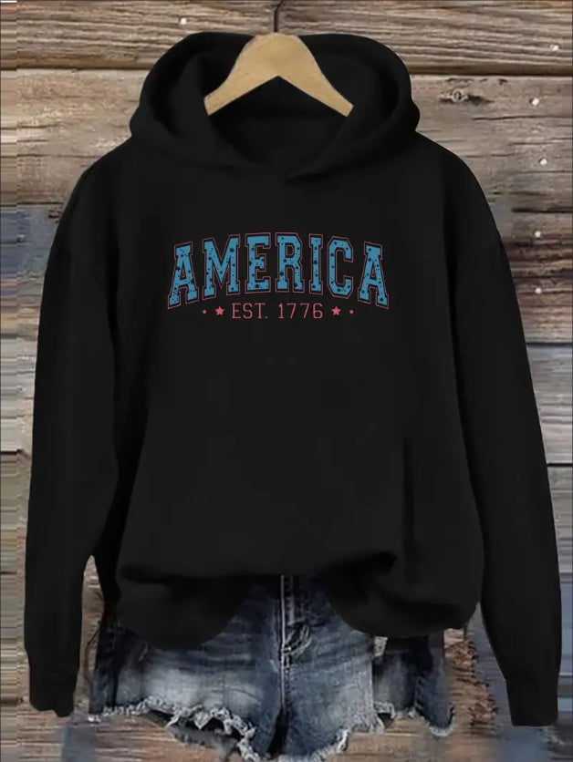 American Print Long Sleeve Hoodie | Casual Hoodie for Women | Bili Now