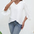 Women's Solid Color V-neck Ruffled Irregular Flared Sleeve Blouse Top