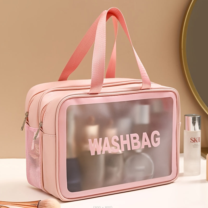 Fashionable Travel Makeup Bag With PVC Lining, Letter Design Handbag Perfect For Gym, Business, Or Travel