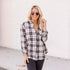 New Polo Collar Pocket Long Sleeve Plaid Shirt For Women