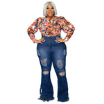Women's Slim Fit Ripped Tassel Jeans- Plus Size