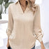 Women's New Solid Color Versatile Lapel Button Detail Casual Simple Long Sleeved Shirt Top