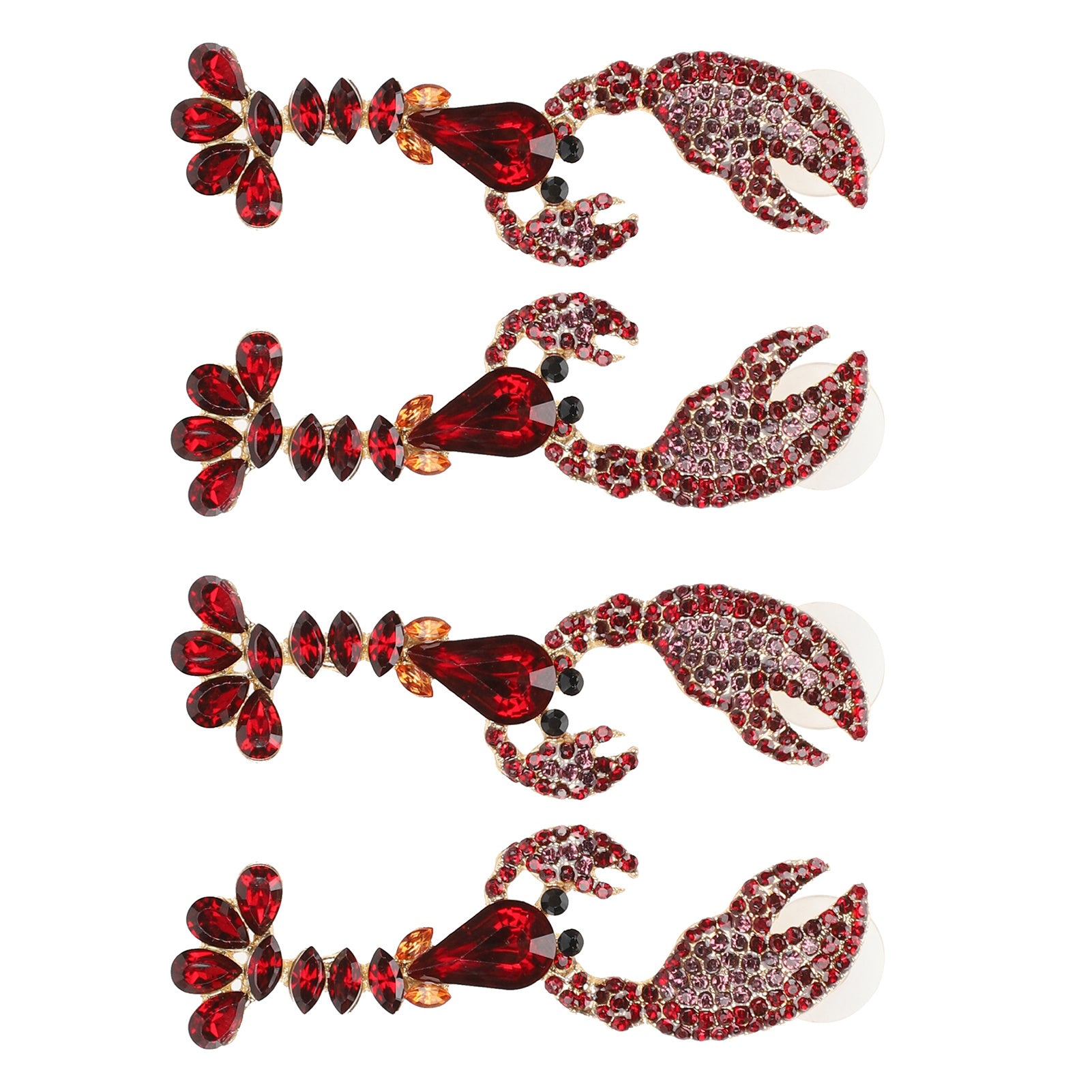 2 Pairs Alloy Earrings Fashionable Beautiful Crystal Lobster Shape Decor Women Gift