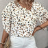 Ladies' Flower Print Asymmetrical Collar Casual Style Short Sleeved Shirt Top