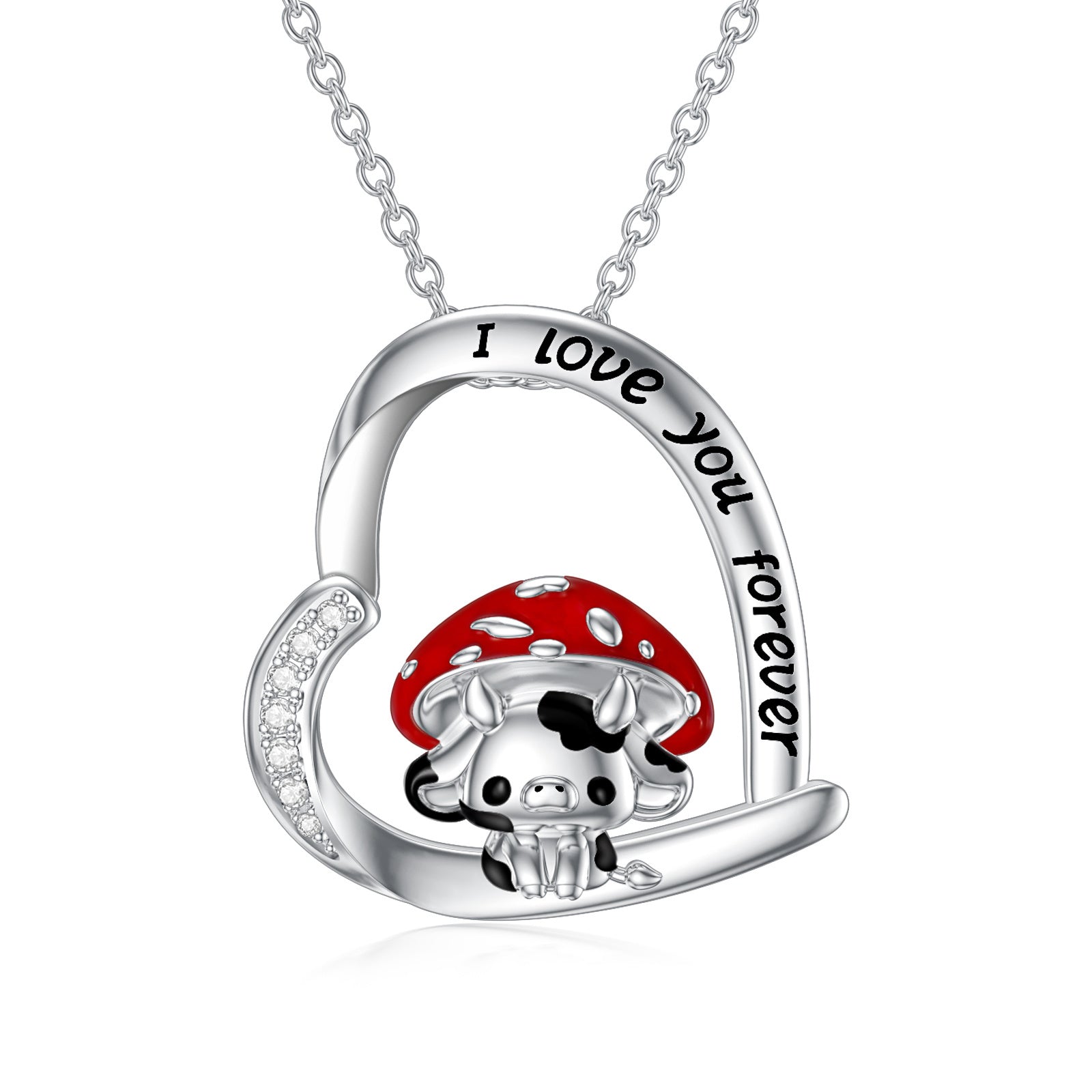 925 Sterling Silver Mushroom Cow Pendant