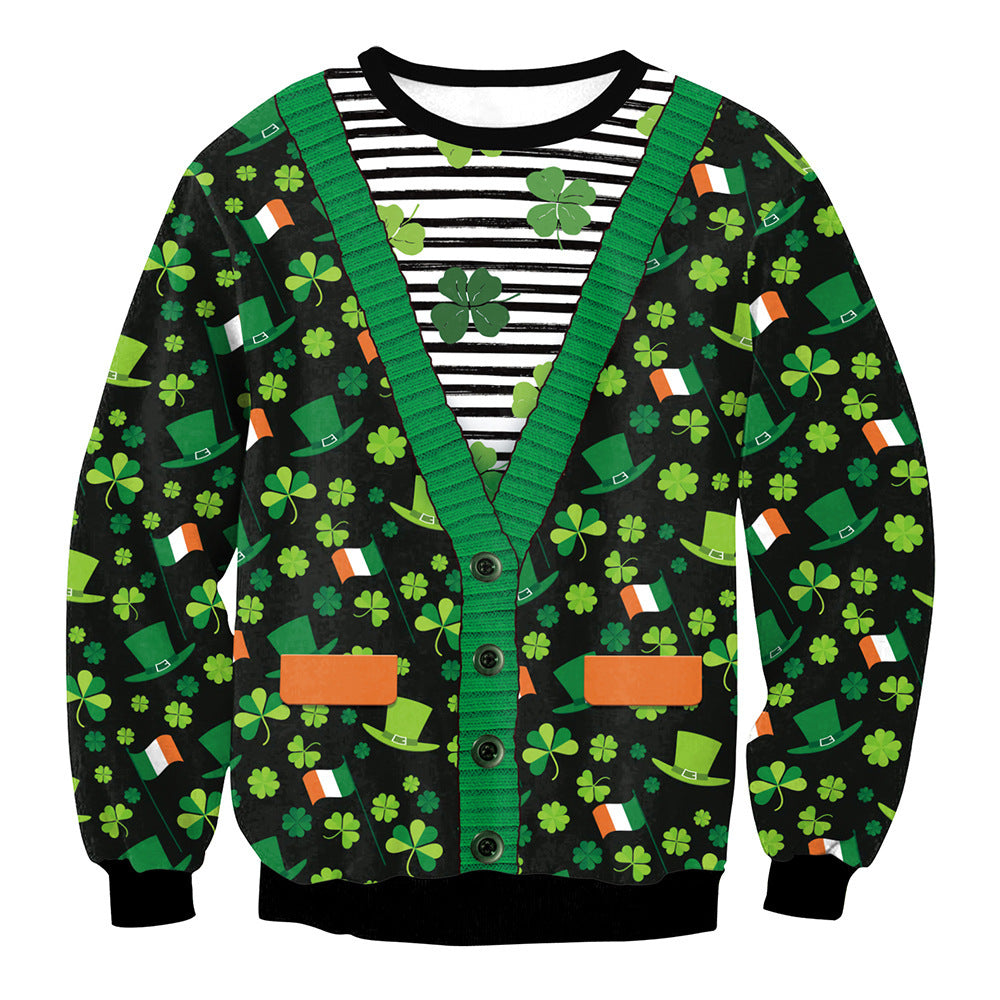 St. Patrick's Day 3D Printed Round Neck Jacket Long Sleeved Sweater