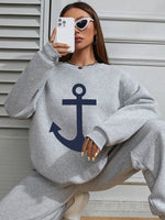 Fashionable Women's Hoodless Sweatshirt- Anchor Print