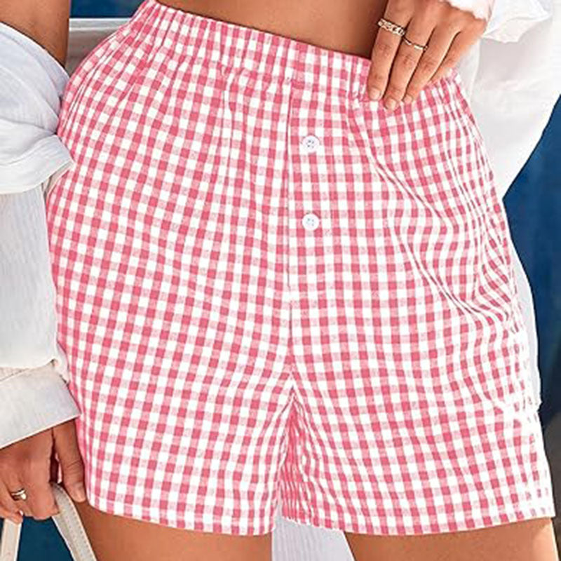 Holiday Women's Casual High Waist Loose Fashion Plaid Shorts