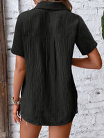 Summer Women's V-Neck Blouse - Casual Short Sleeve Button-Up Shirt With Chest Pocket, Solid White, Lightweight & Breathable For Casual   Attire