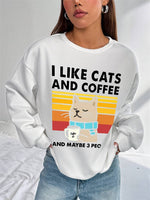 Funny Women's Hoodless Sweatshirt- Cats & Coffee Print