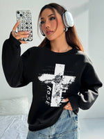 Women's Hoodless Sweatshirt- Rose Cross Print