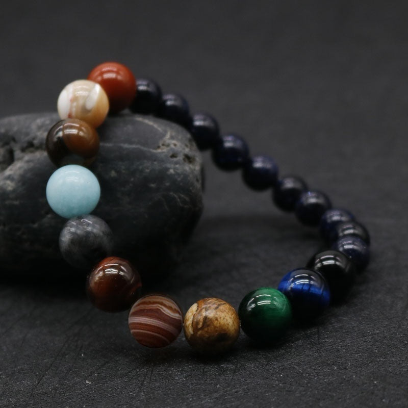 -New Fashion Eight Planets Beaded Bracelet Men's Natural Stone Cosmic Yoga Chakra Solar Bracelet, Jewelry Handmade Bohemian Natural Stones Bracelet