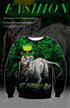 St. Patrick's Day Primitive Forest Dinosaur Print Casual Loose Round Neck Sweater