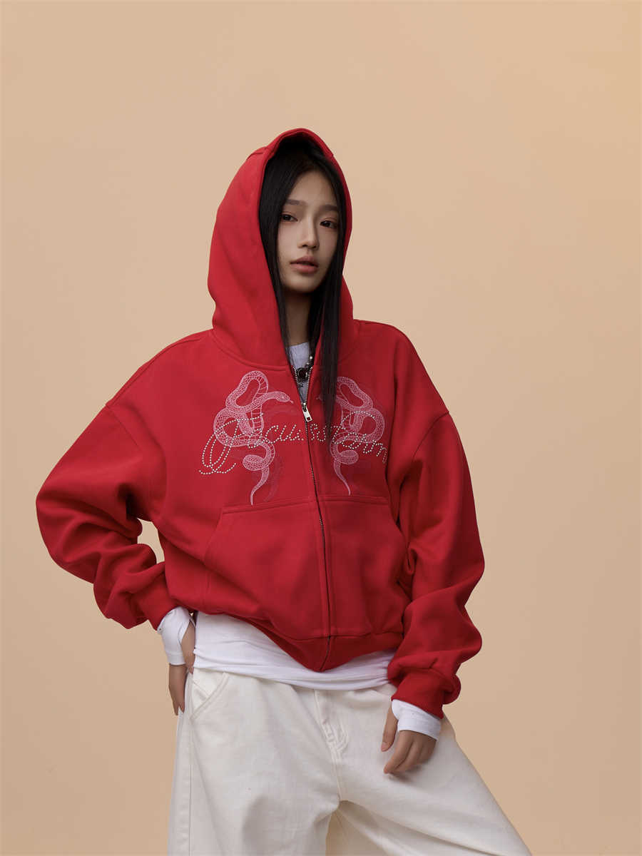 Retro Hooded Printed Casual Sweatshirt Women's Hooded Jacket