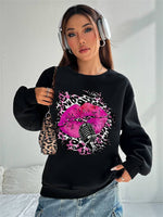 Sexy Women's Hoodless Sweatshirt- Lipstick Lepard Print