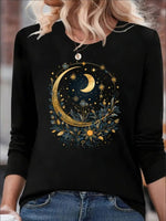 Majestic Women's Print Long-Sleeved- Moon Print, Black