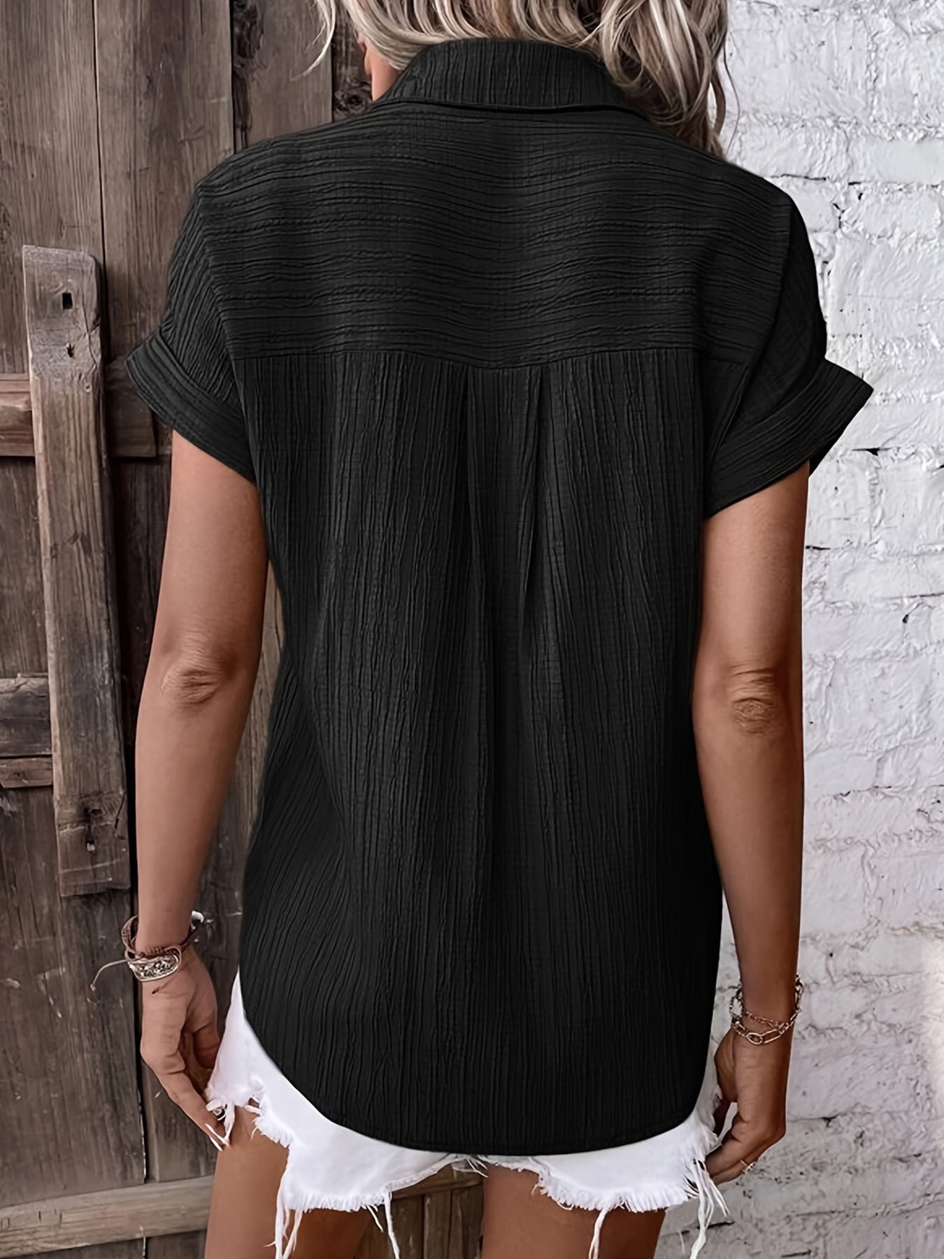 Chic Batwing Blouse Versatile V-Neck Blouse - Batwing Sleeves Easy-Care Top For Spring Summer Fall