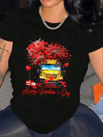 Valentine's Day Women's Short-Sleeved T-Shirt- School Bus Love Print, Polyester, Black