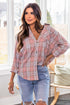 New Polo Collar Pocket Long Sleeve Plaid Shirt For Women