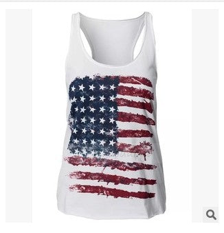 American Flag Print Vest Vintage Distressed T-Shirt Top