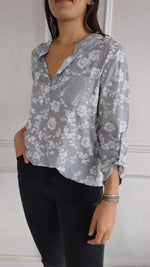 Loose Casual Long Sleeves Printed Sequined Pocket Shirt