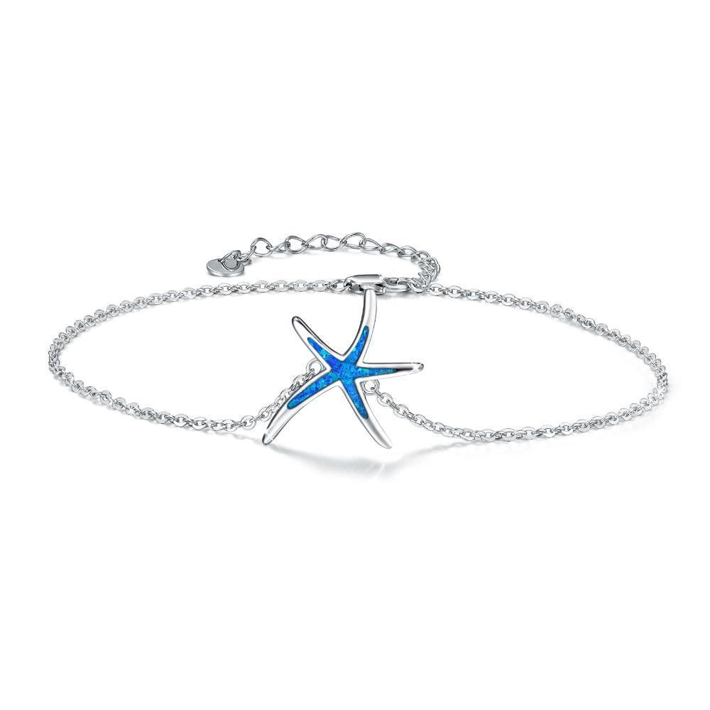 Opal Starfish Anklet in White Gold Plated Sterling Silver