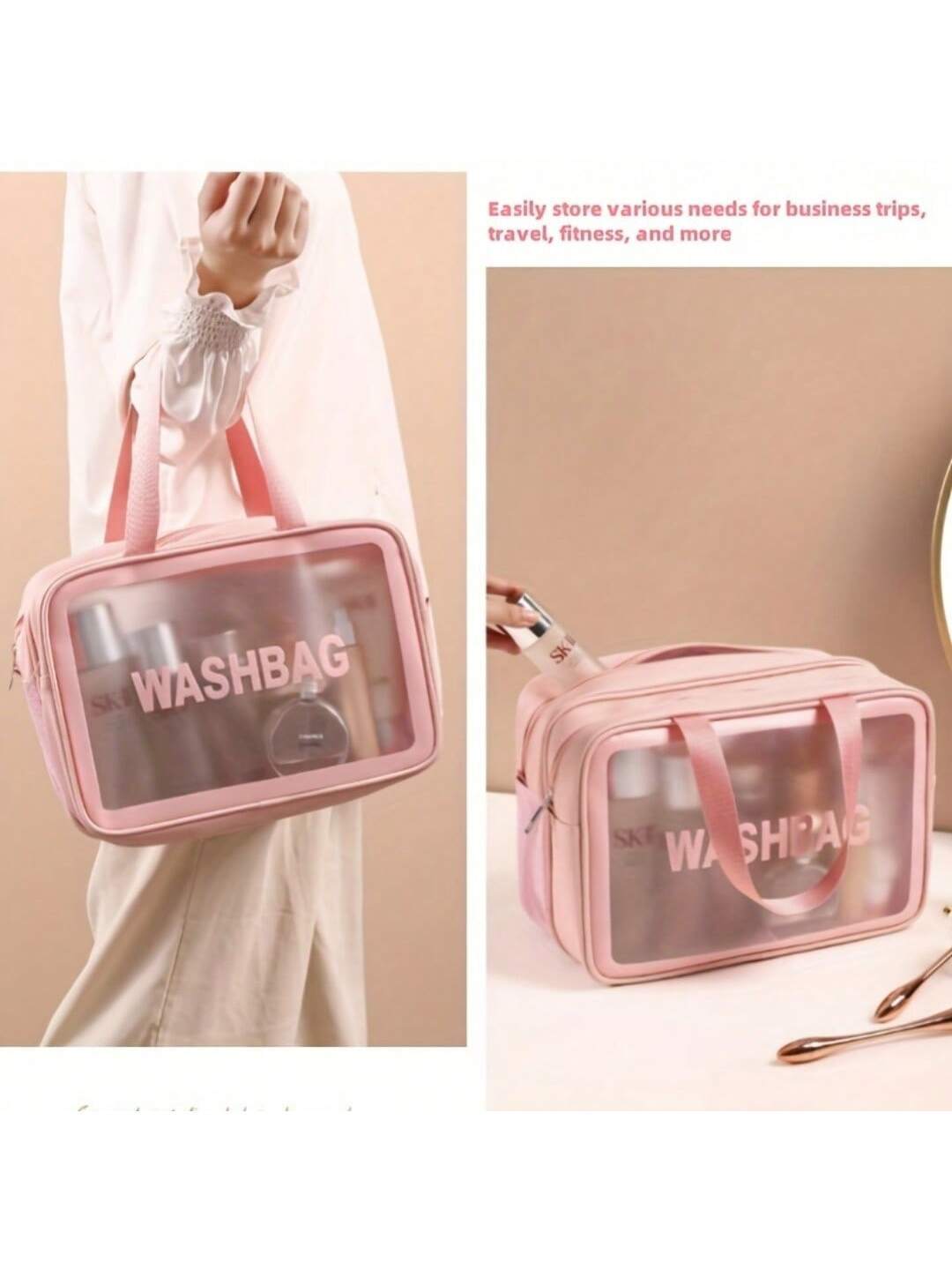 Fashionable Travel Makeup Bag With PVC Lining, Letter Design Handbag Perfect For Gym, Business, Or Travel