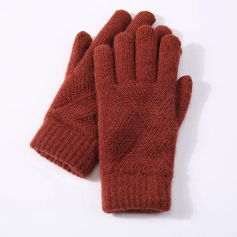 Autumn And Winter Double Layer Fleece-lined Thickened Knitting Gloves