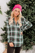 New Polo Collar Pocket Long Sleeve Plaid Shirt For Women