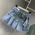 Retro Light Blue Sweet Girl Pleated Denim Skirt Small Slim A- Line Skirt